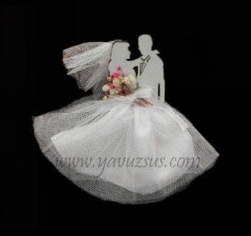 Tüllü Ahşap gelin damat objesi