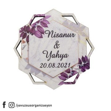 UV Baskılı Köşeli Çiçek Desenli Ahşap Nişan Süsü