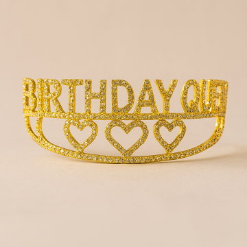 Yarım tur Taşlı metal Birthday Quenn taç & pasta d