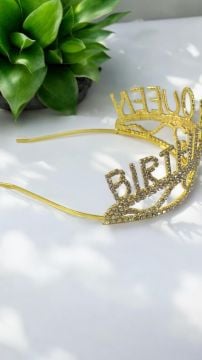 Yarım tur Taşlı metal Birthday Quenn taç & pasta d