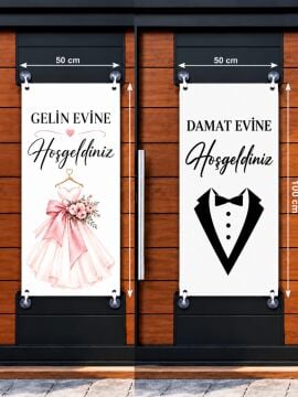 Gelin -Damat Kapı Süsü / Gelin Evine -Damat Evine Hoş Geldiniz 50×100 cm