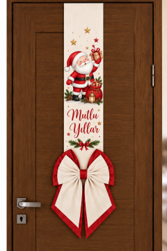 Tek taraflı Noel Baba - kardan adam Yılbaşı Kapı Süsü – Çift Kat Fiyonklu 175 cm( 1 adettir)