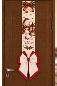 Tek taraflı Noel Baba - kardan adam Yılbaşı Kapı Süsü – Çift Kat Fiyonklu 175 cm( 1 adettir)