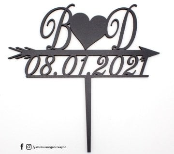 Ahşap Harf & Tarih Dekorlu Pasta Üstü Çubuk