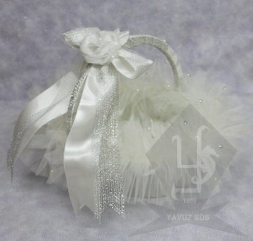 saten güllü fiyonklu sepet PEMBE