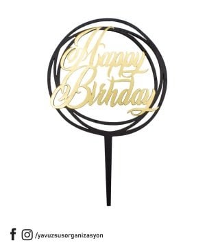 Ahşap & Pleksili Happy Birthday Pasta Üstü Çubuk