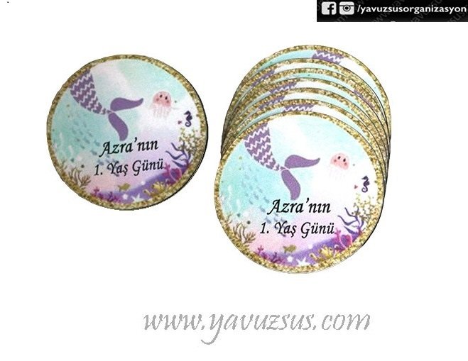 Uv Basklı Deniz kızı Desenli Ahşap Süs(6cm)