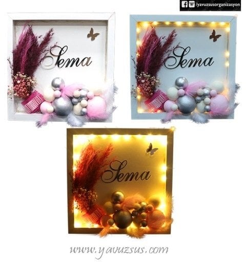 Kare Işıklı Toplu İsme Özel Kapı Süsü