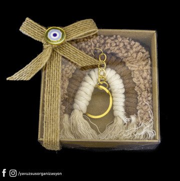 Gökkuşağı Makrome Anahtarlıklı Nikah Şekeri (20ad) KAHVERENGI