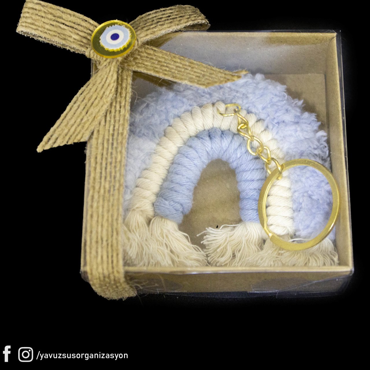 Gökkuşağı Makrome Anahtarlıklı Nikah Şekeri (20ad) MAVI