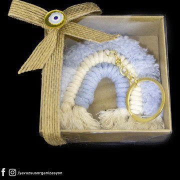 Gökkuşağı Makrome Anahtarlıklı Nikah Şekeri (20ad) MAVI
