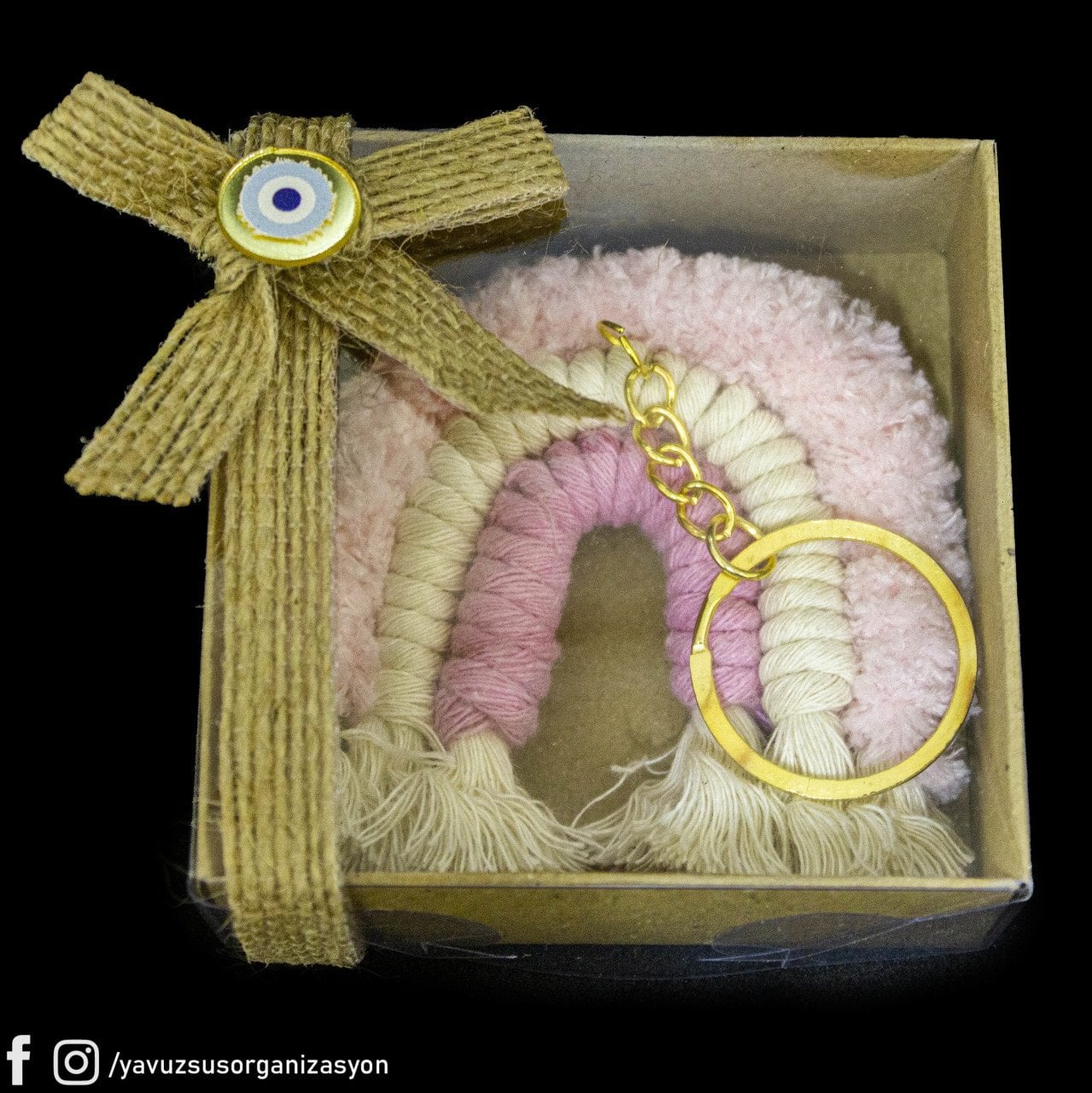 Gökkuşağı Makrome Anahtarlıklı Nikah Şekeri (20ad) PEMBE
