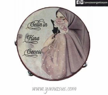 Tesettürlü Kına Kızı Baskılı Deri Tef(27cm & 32cm)