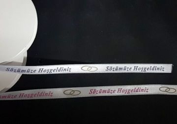 Sözümüze Hoşgeldiniz baskılı saten kurdele 1cm10m BEYAZ A MOR
