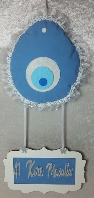 Altı ahşap 41 kere maşallah kapı süsü MAVI
