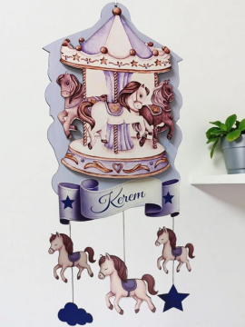 Işıklı ahşap atlıkarınca  kapı süsü