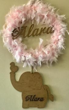 Kraft rengi FİLLİ tüylü isme özel kapı süsü