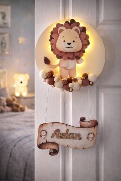 Işıklı Aslan Dekorlu Toplu Kapı Süsü