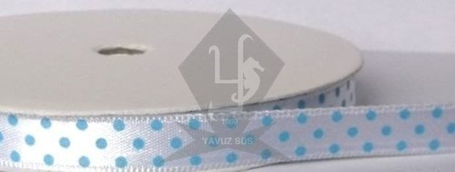 1cm açık zemin üzeri mavi puanlı baskılı kurdele s