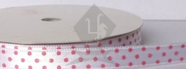 1cm açık zemin üzeri pembe puanlı baskılı kurdele
