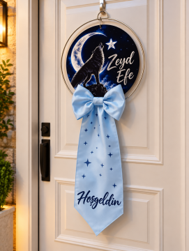 Hilal ve Kurt Desenli Bebek Odası Kapı Süsü – Fiyonklu Model