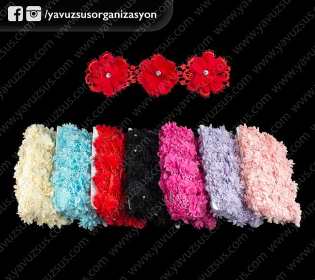 güpürlü taşlı lazer çiçek 1mt KREM