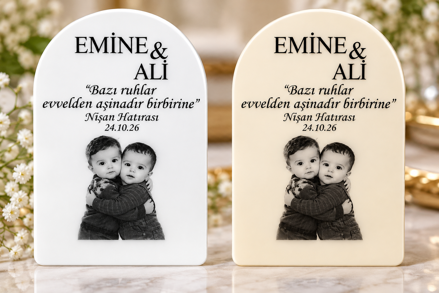 Kişiye özel baskılı krem - beyaz pleksi (7*4.5cm)