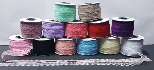 25mm 25m Dantel kurdele PEMBE