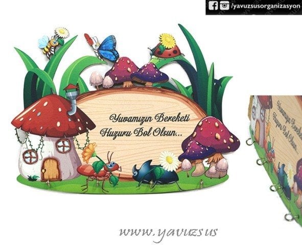 Mantar Ev ve Hayvan fig. Anahtar Askısı(31*25cm)