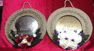 Hasır ortası pleksi örgü ipli kapı süsü