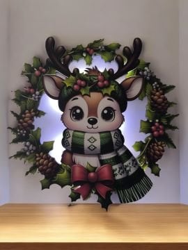 Kabartmalı ışıklı geyik modeli yılbaşı kapı süsü