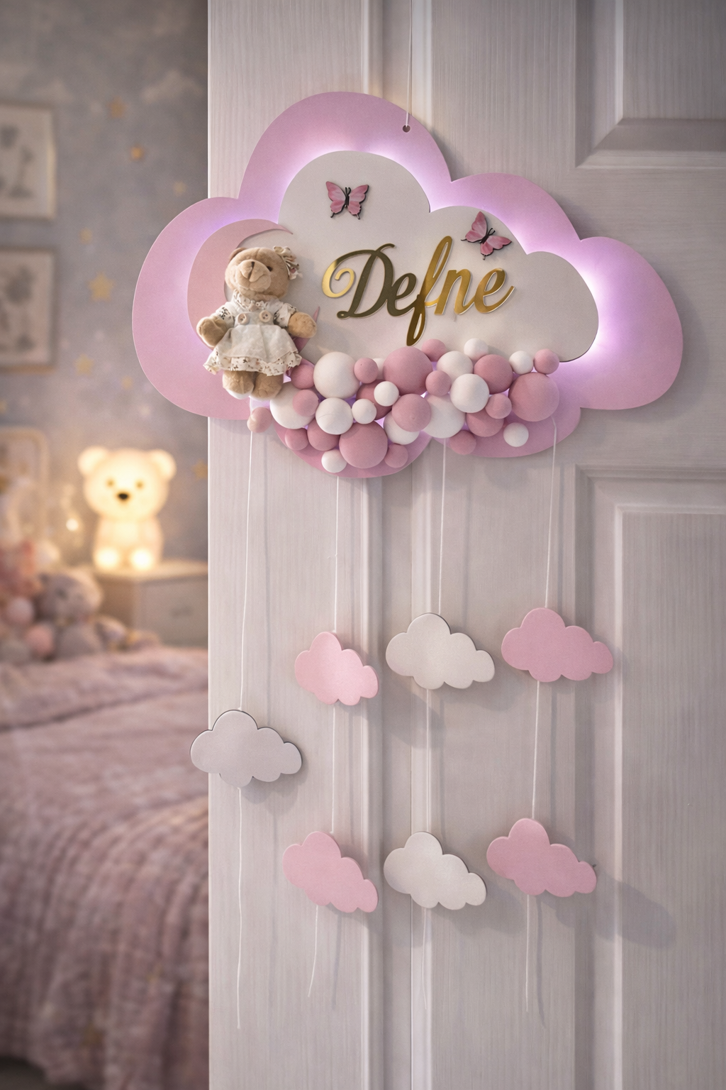 Renkli Işıklı  Kabartmalı Bulut Kapı Süsü