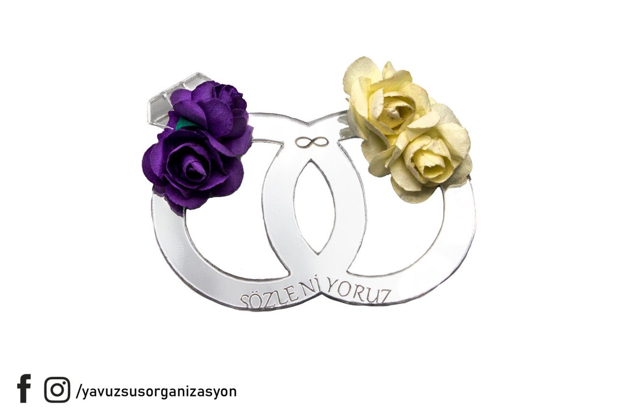 Kağıt Çiçekli Alyans Mıknatıslı Nikah Süsü (20 ad)