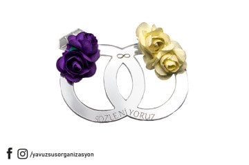 Kağıt Çiçekli Alyans Mıknatıslı Nikah Süsü (20 ad)