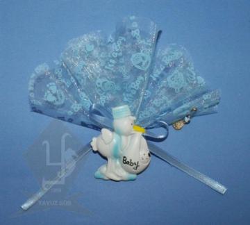 Baskılı tüllü leylek biblosu(20 adet) MAVI