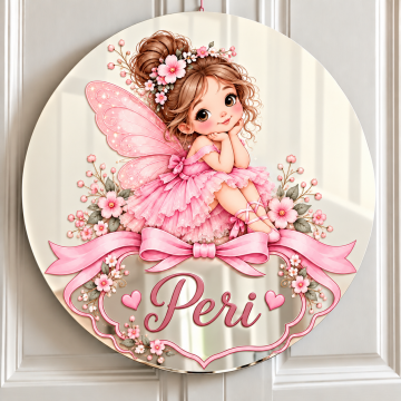 Gümüş Pleksi Bebek Kapı Süsü – 30 cm İsimli UV Baskılı Model Peri