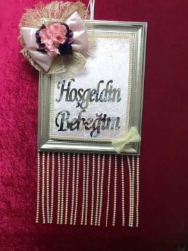 Altı incili hoşgeldin bebeğim çerçeve kapı süsü