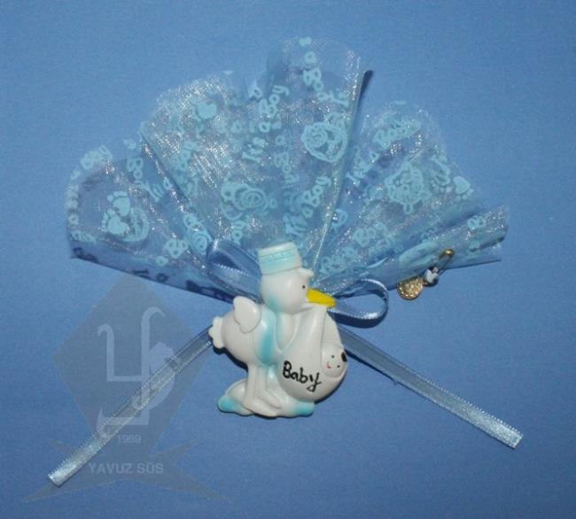 Baskılı tüllü leylek biblosu(20 adet) PEMBE