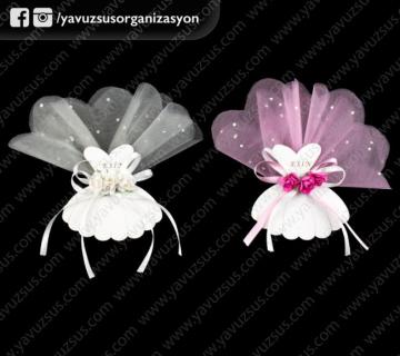 Süslü ahşap balerin şeker (20 adet) PEMBE