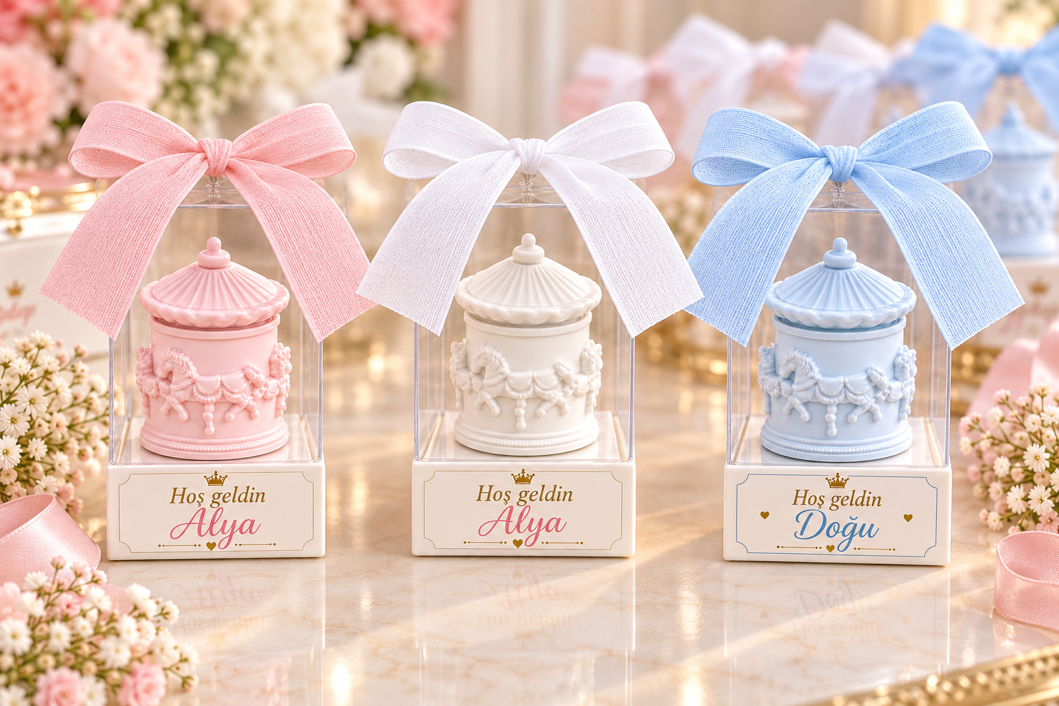 Süslü kutuda atlıkarınca mum hediyelik (20 adet)