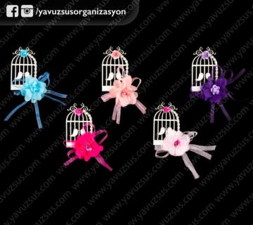 Hazır  lazer çiçekli süslü ahşap kafes (20 adet) PEMBE