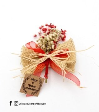 Kırmızı Fiyonk & Çiçek Motifli Nikah Süsü (20 Ad.)