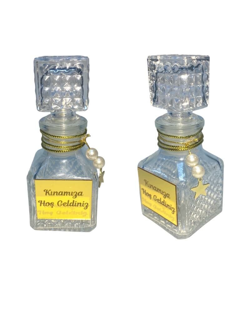 Kare Kristal Tepeli Cam Şişe Hediyelik (20 Adet)
