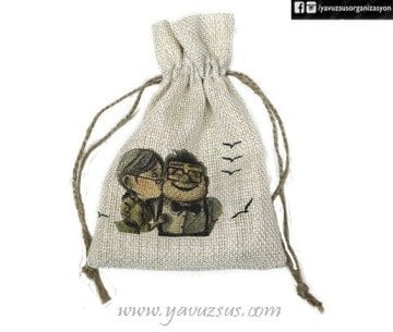 Baskılı Keten Simli Kese(10*15cm)