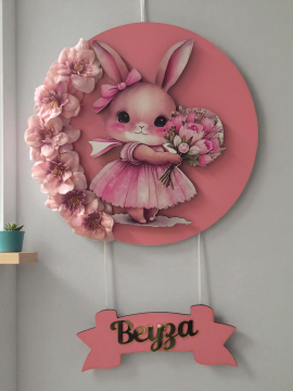 Işıklı çiçek motifli tavşan kapı süsü