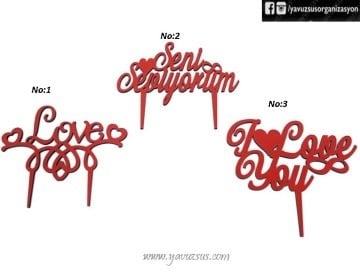 Sevgililer Günü Ahşap Pasta Üstü Çubuk