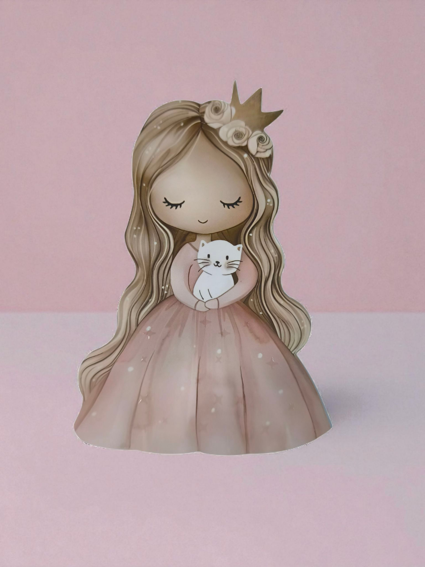 Çift taraf baskılı kedili kız figür(5 adet)