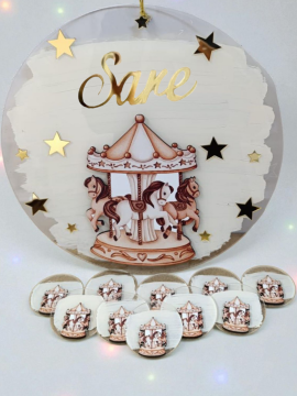 Pleksi kabartmalı Atlıkarınca kapı süsü& 20 ad. hediyelik takım