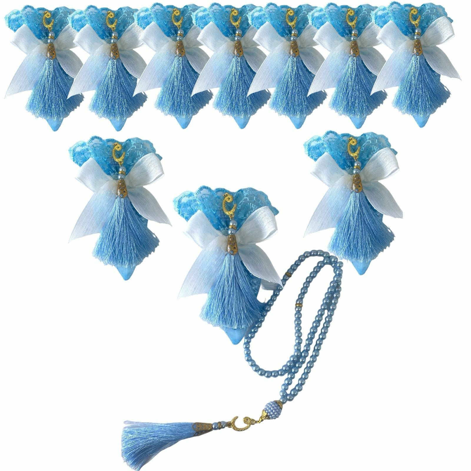 Mavi Üçgen Kese İçerisinde İncili Tesbih(20 Adet)