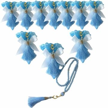 Mavi Üçgen Kese İçerisinde İncili Tesbih(20 Adet)